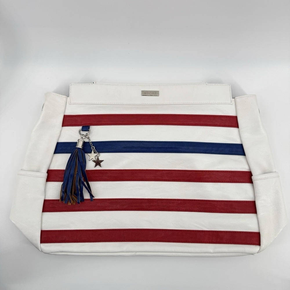 Great MICHE Stars and Stripes Tote Handbag Unopened Straps But Stained See Pics